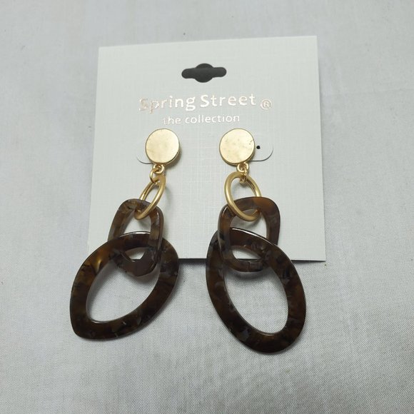 Nordstrom chain link pierced drop earring tortoise shell resin and gold - Picture 3 of 4